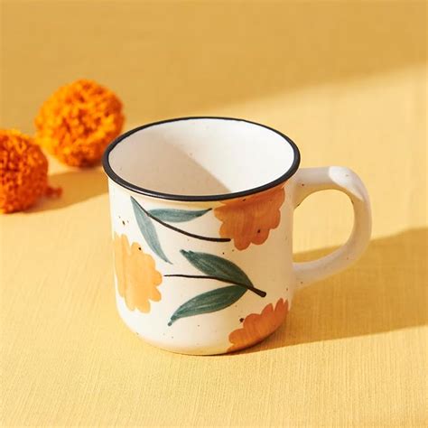 Buy Chumbak Marigold Ceramic Mug, Handpainted Stoneware Cup, Coffee and ...
