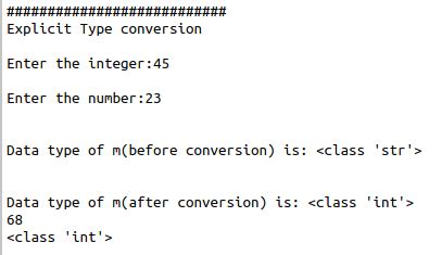 Sample code for implement the type conversion in python | S-Logix