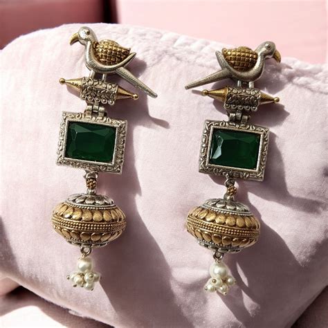 Elegant Ishani Dual Tone Silver Plated Bird Earrings – TelaNaari