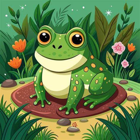 A frog sits in a garden with flowers and plants | Premium AI-generated ...