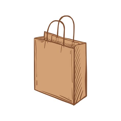 Delivery bag sketch on a white isolated background. Brown Paper bag ...