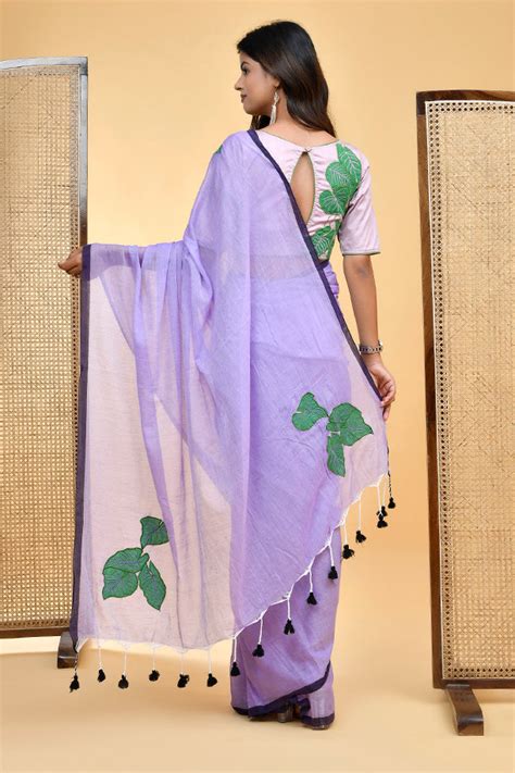 Soft Lavender Cotton Blouse with Leaf Embroidery – thesaffronsaga