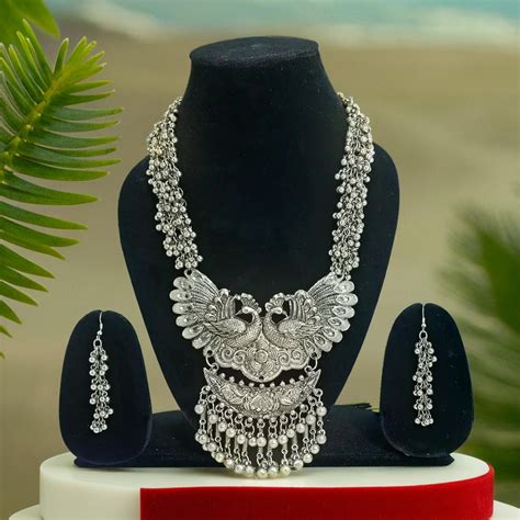 Afgani Dual Peacock Rani Haar| Oxidized Necklace Set|Traditional Handm ...