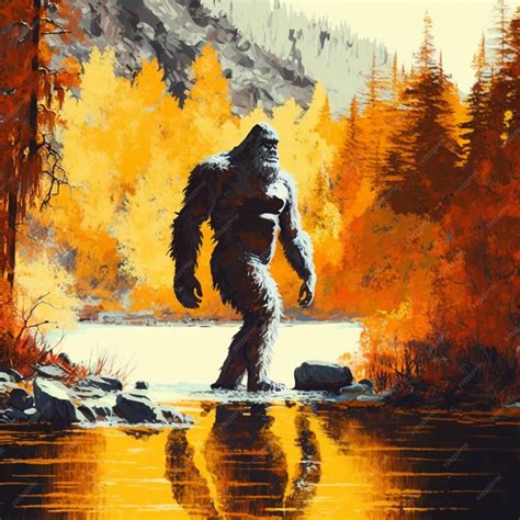Premium AI Image | a close up of a bigfoot standing in a river with ...