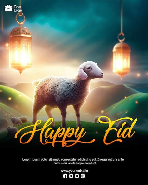 Eid al adha design with lamb and lantern in background | Premium AI ...