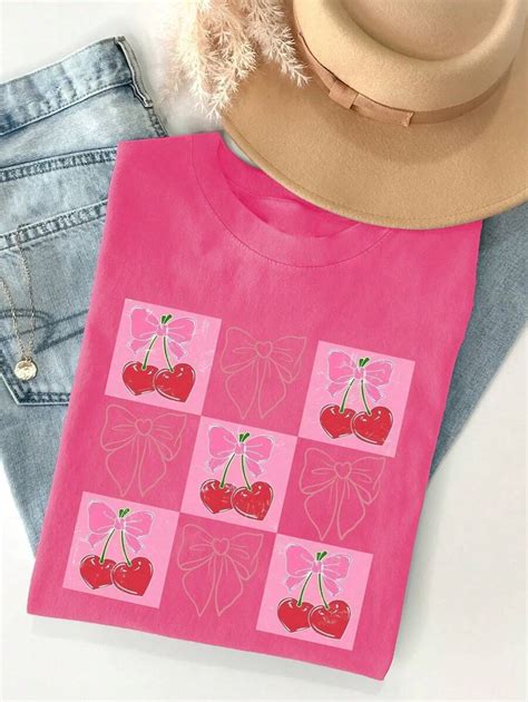 Plus Size Women Bow Print Round Neck Short Sleeve Casual T-Shirt ...