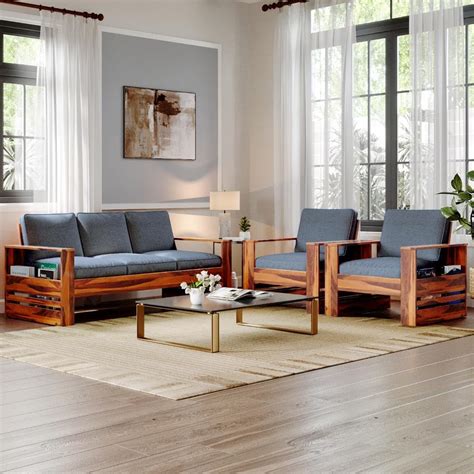 Wakefit Sofa Set for Living Room - 5 Seater Wooden Set With 3 Seater ...