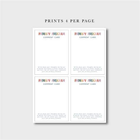 Image result for Primary Program Comment Card Template