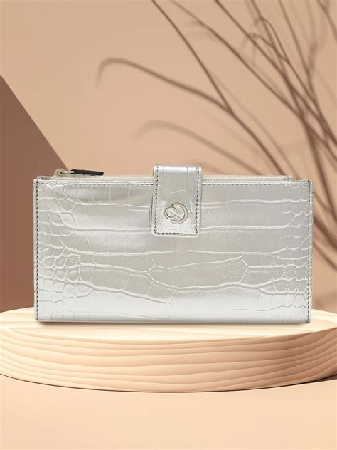 Buy Caprese Kristy Medium Wallet Croco Faux Leather For Women Silver ...