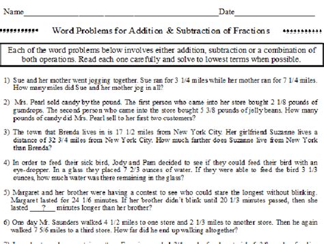 Addition Simple Word Problems On Fractions Worksheet 的图像结果