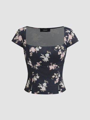 Buy Cider Cotton Square Neck Floral Top (XS) Online