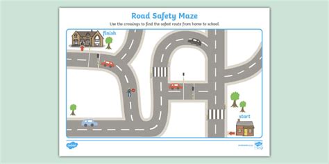 Road Safety Crossings Maze Worksheet