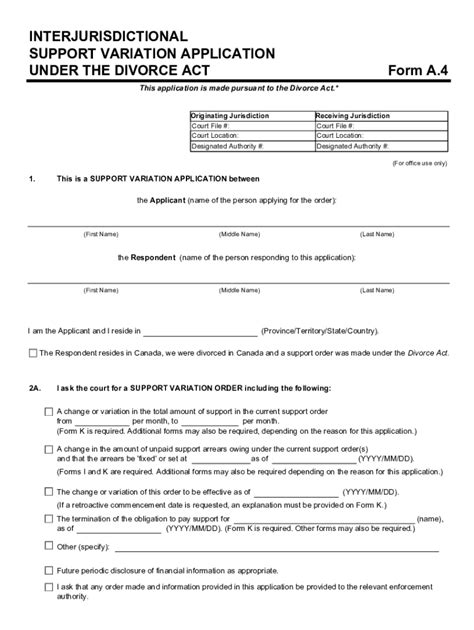 Fillable Online A.4 Interjurisdictional Support Variation Application ...