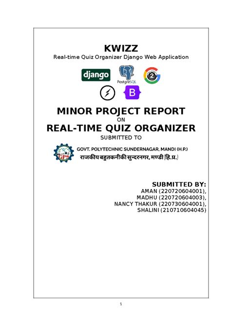 Kwizz Minor Project Report: Real-Time Quiz Organizer in Django - Studocu