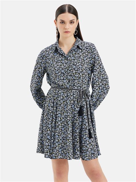 Half Placket Button Down Mini Dress - Buy Printed & Floral Mini Dress ...