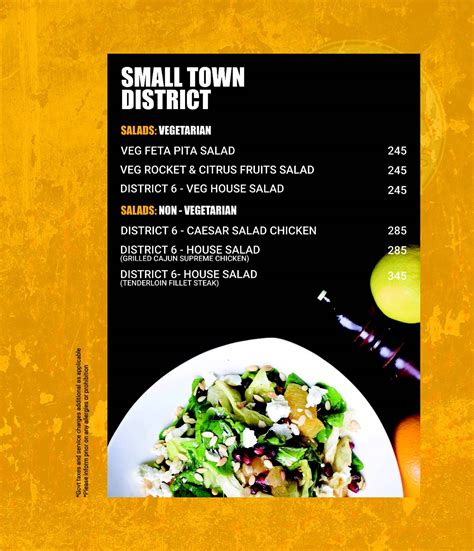 Menu at District 6, Bengaluru