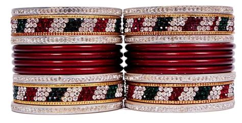 Buy Dulari Stone Embellished White & Maroon Lac Round Punjabi Dulhan ...