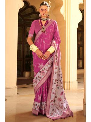 Buy Mysilklove Hibiscus Floral Printed Banarasi Saree and Unstitched ...