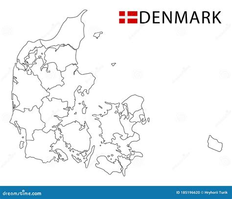 Denmark Map, Black and White Detailed Outline Regions of the Country Stock Illustration ...