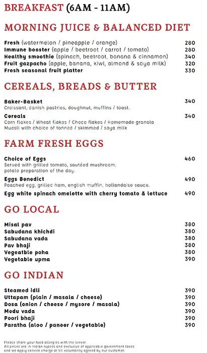 Menu at The Terrace Bar, Pune, Hyatt Pune