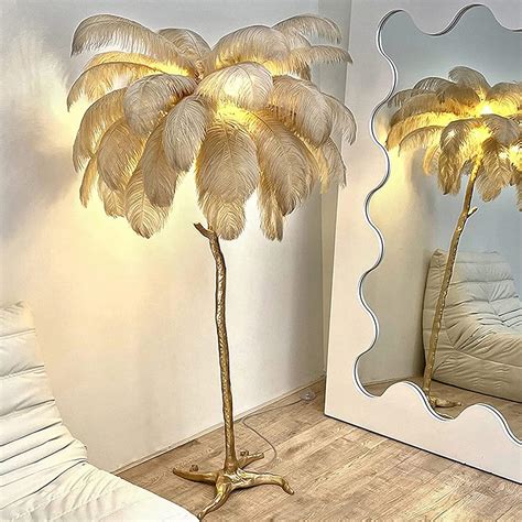 Natural Ostrich Feather Floor Lamp Modern LED Dimmable Standing Lamp ...