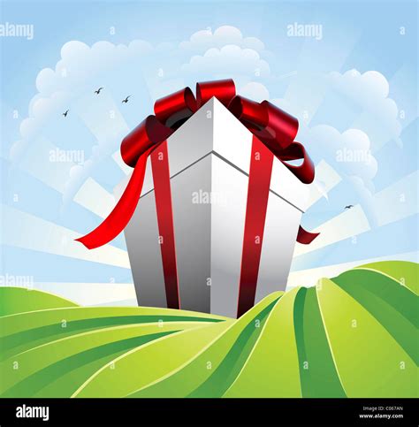 A huge gift. Conceptual illustration of a huge present with bow ...