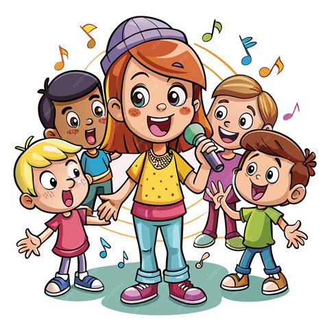 Happy cartoon kids singing a song together | Premium AI-generated vector