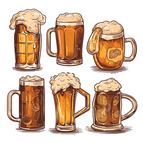 Beer Mugs, Sticker Clipart Hand Drawn Beer Glasses Vector Illustration ...