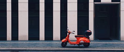 Download wallpaper 2560x1080 motorcycle, scooter, building, facade ...