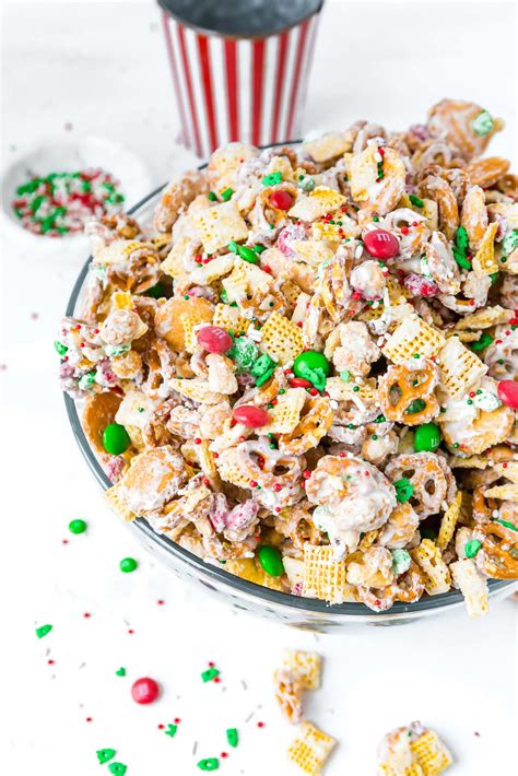 Christmas White Chocolate Trash Chex Mix - Oh Sweet Basil