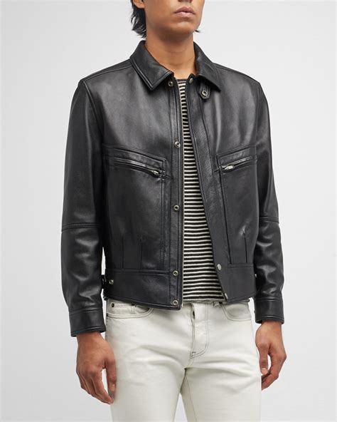Neiman Marcus Men's Nappa Leather Bomber Jacket | Neiman Marcus