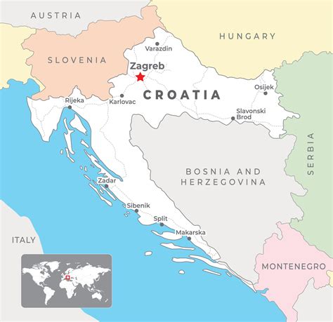 Croacia mapa con capital zagreb, más importante ciudades y nacional fronteras 42594949 Vector en ...
