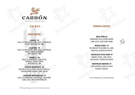 Menu at Carbon Mexican Woodfire restaurant, Bondi