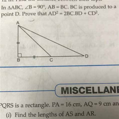 In triangle ABC, angle B = 90 degree, AB = BC. BC is produced to a ...