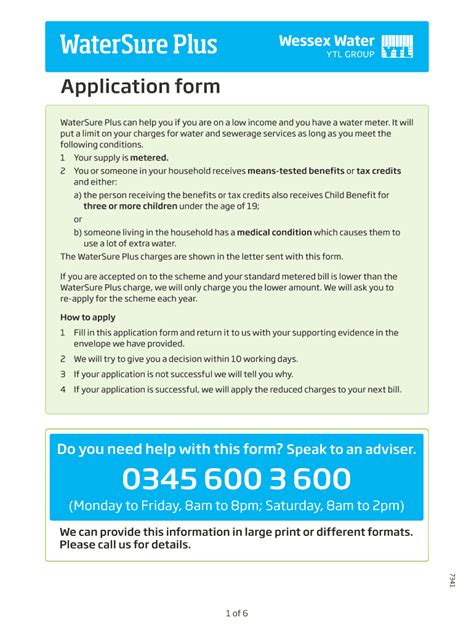 Fillable Online WaterSure Plus application form - Wessex Water Fax ...