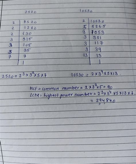 2520 or 10530 ka lcm hcf gyat karen - Brainly.in