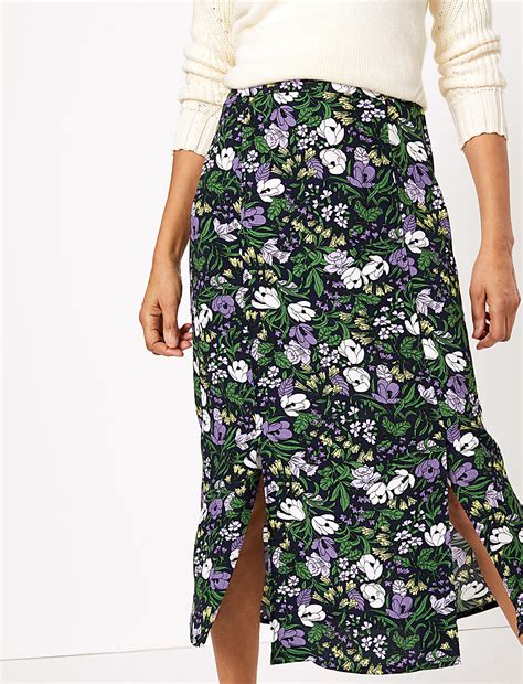Buy Floral Split Front Straight Midi Skirt at Marks & Spencer