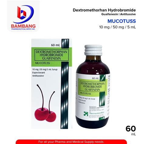 MUCOTUSS Dextromethorhan Hydrobromide Guaifenesin 10mg/50mg/5ml Syrup – Bambang Pharmaceutical ...