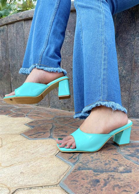 Get Seafoam Green Open Toe Block Heel at ₹ 1500 | LBB Shop