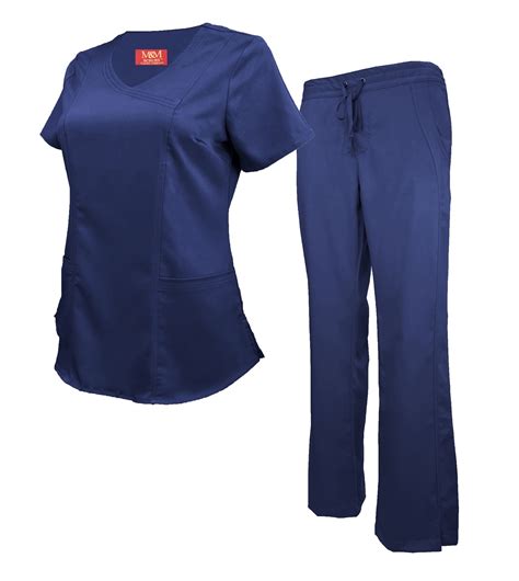 M&M SCRUBS Women's Ultra Soft Stretch Mock Wrap Scrub Top and Pants ...