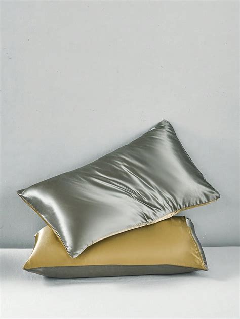 1 pieza de funda de almohada de satén sedoso de dos tonos gris y dorado ...