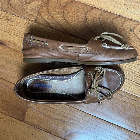 Women's medium brown leather Sperry loafers. Classic... - Depop