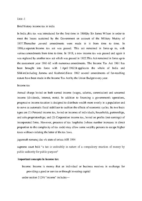 Unit 1 of income tax - ...... - Unit - Brief history income tax in ...