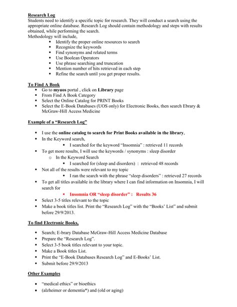 Image result for Research Log Example