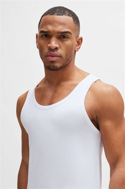 BOSS - Three-pack of cotton underwear vests with embroidered logos - White