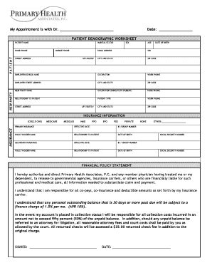 Fillable Online PATIENT DEMOGRAPHIC WORKSHEET - Primary Health ... Fax ...
