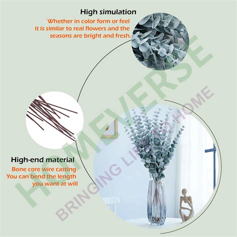 24pcs Artificial Faux Eucalyptus Stems with Fake Leaves, Artificial Gr