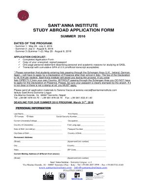 Fillable Online SANT ANNA INSTITUTE STUDY ABROAD APPLICATION FORM Fax ...