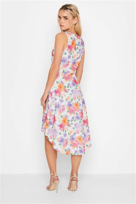 Petite White Floral Dipped Hem Midi Dress | PixieGirl