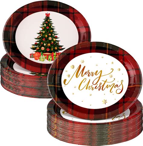 Amazon.com: 50 PCS Merry Christmas Oval Paper Plates Happy Holiday ...
